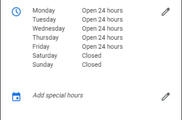 Google My Business opening hours