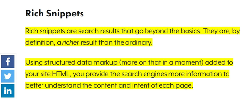 Highlighted text of google featured snippet