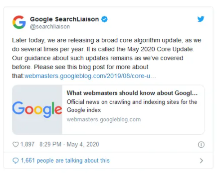 Google Search Liason Twitter screenshot