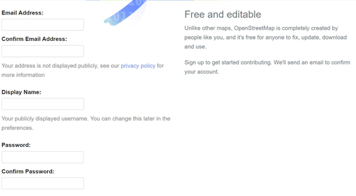 Open Street Map sign up processs