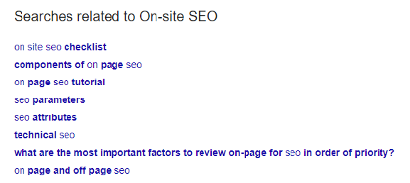 A screenshot of the 'searches related to' section of the google SERP