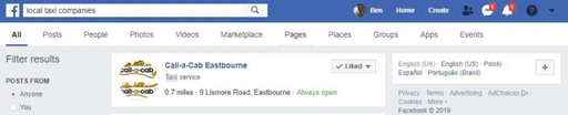 Screenshot of facebook search results
