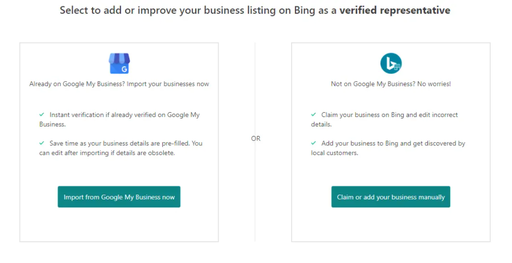 Bing Places setup screenshot